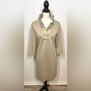 Gretchen Scott stand up collar dress in tan size L. Like new